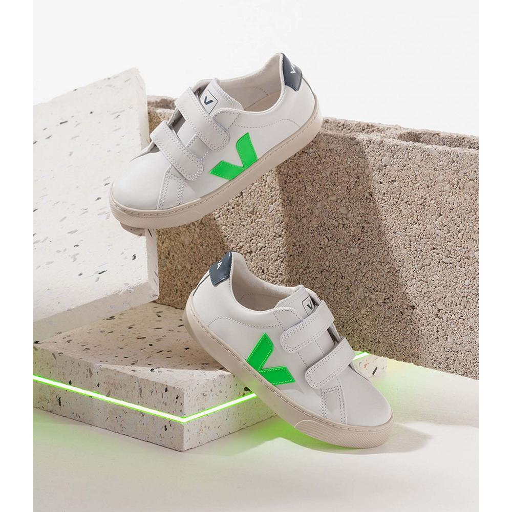 Veja ESPLAR LEATHER Sneakers Kinderen White/Green | BE 816EBC